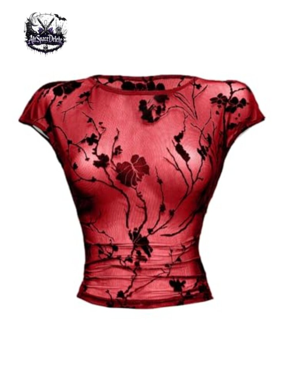Y2K Goth Floral Mesh Sheer Cap Sleeve Crop Top